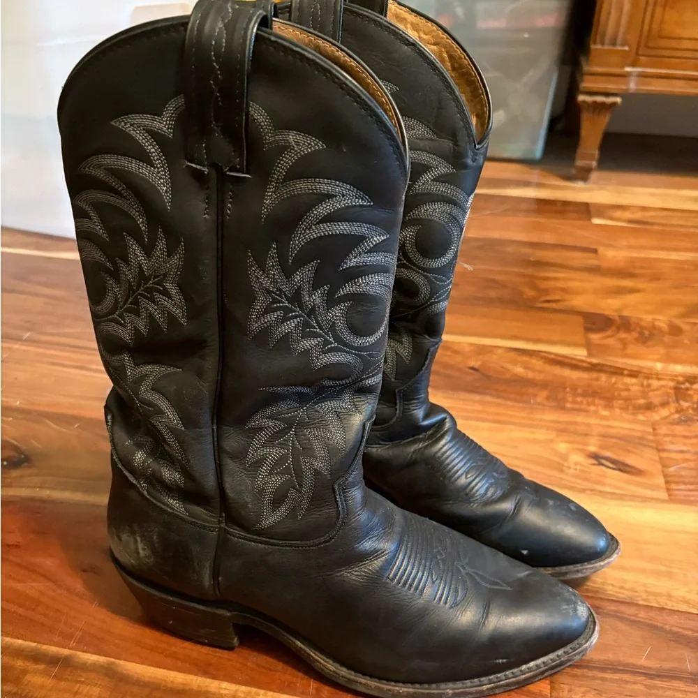 🤠 Tony Lama Black Leather Western Boots (Size 10D)‎